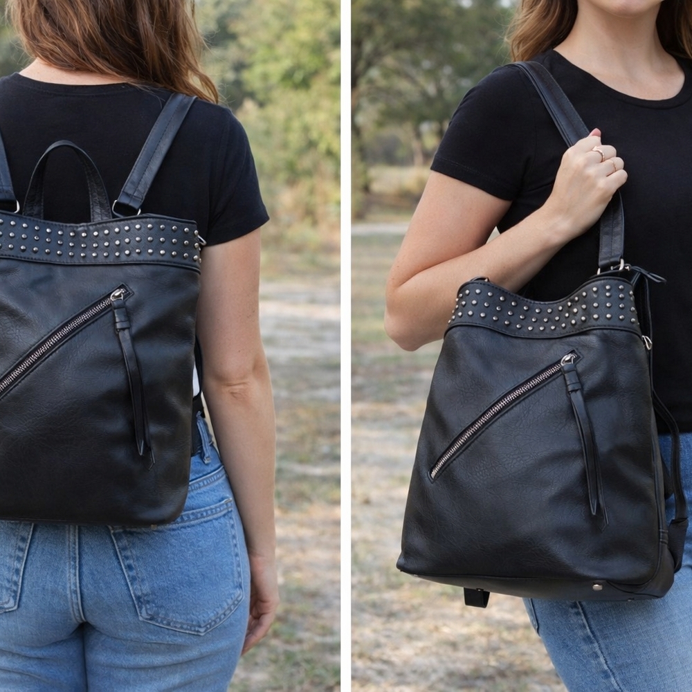 montana west black studded backpack faux leather western bag